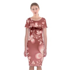 Tea Rose Colored Floral Pattern Classic Short Sleeve Midi Dress by SpinnyChairDesigns