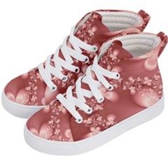 Tea Rose Colored Floral Pattern Kids  Hi-top Skate Sneakers by SpinnyChairDesigns