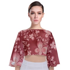 Tea Rose Colored Floral Pattern Tie Back Butterfly Sleeve Chiffon Top by SpinnyChairDesigns