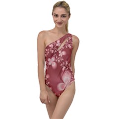 Tea Rose Colored Floral Pattern To One Side Swimsuit by SpinnyChairDesigns