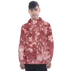 Tea Rose Colored Floral Pattern Men s Front Pocket Pullover Windbreaker by SpinnyChairDesigns