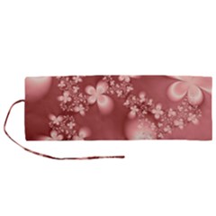 Tea Rose Colored Floral Pattern Roll Up Canvas Pencil Holder (m) by SpinnyChairDesigns