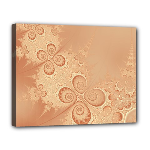 Coral Peach Intricate Swirls Pattern Canvas 14  X 11  (stretched) by SpinnyChairDesigns