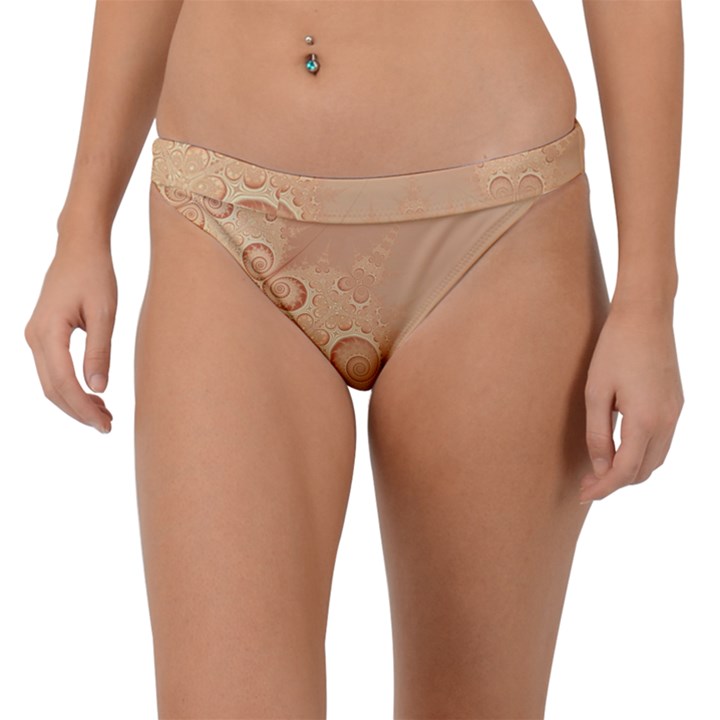 Coral Peach Intricate Swirls Pattern Band Bikini Bottom