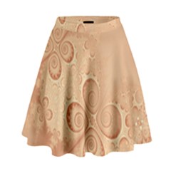 Coral Peach Intricate Swirls Pattern High Waist Skirt by SpinnyChairDesigns