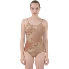 Coral Peach Intricate Swirls Pattern Cut Out Top Tankini Set by SpinnyChairDesigns