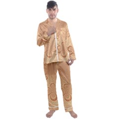 Coral Peach Intricate Swirls Pattern Men s Long Sleeve Satin Pyjamas Set by SpinnyChairDesigns