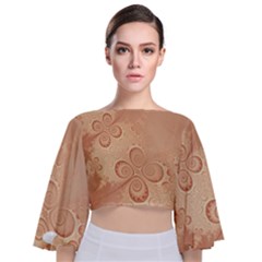 Coral Peach Intricate Swirls Pattern Tie Back Butterfly Sleeve Chiffon Top by SpinnyChairDesigns