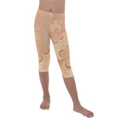 Coral Peach Intricate Swirls Pattern Kids  Lightweight Velour Capri Leggings  by SpinnyChairDesigns