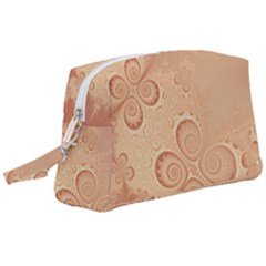 Coral Peach Intricate Swirls Pattern Wristlet Pouch Bag (large) by SpinnyChairDesigns