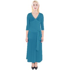 Mosaic Blue Pantone Solid Color Quarter Sleeve Wrap Maxi Dress by FlagGallery