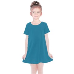 Mosaic Blue Pantone Solid Color Kids  Simple Cotton Dress by FlagGallery