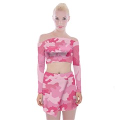 Camo Pink Off Shoulder Top With Mini Skirt Set by MooMoosMumma