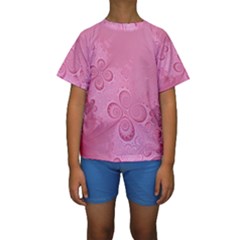 Pink Intricate Swirls Pattern Kids  Short Sleeve Swimwear by SpinnyChairDesigns