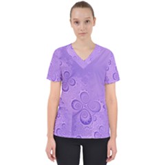 Purple Intricate Swirls Pattern Women s V-neck Scrub Top by SpinnyChairDesigns