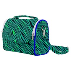 Black And Green Abstract Stripes Pattern Satchel Shoulder Bag by SpinnyChairDesigns