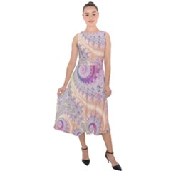 Pastel Pink Intricate Swirls Spirals  Midi Tie-back Chiffon Dress by SpinnyChairDesigns