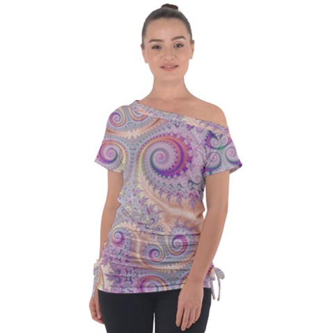 Pastel Pink Intricate Swirls Spirals  Tie-up Tee by SpinnyChairDesigns