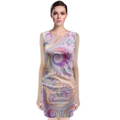 Pastel Pink Intricate Swirls Spirals  Sleeveless Velvet Midi Dress by SpinnyChairDesigns