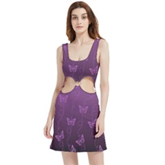 Purple Butterflies Pattern Velvet Cutout Dress