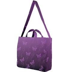 Purple Butterflies Pattern Square Shoulder Tote Bag by SpinnyChairDesigns