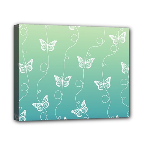 White Butterflies On Blue And Light Green Canvas 10  X 8  (stretched) by SpinnyChairDesigns