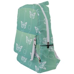 White Butterflies On Blue And Light Green Travelers  Backpack by SpinnyChairDesigns