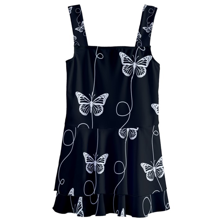 Black and White Butterfly Pattern Kids  Layered Skirt Swimsuit