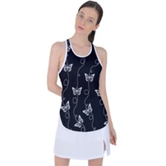 Black And White Butterfly Pattern Racer Back Mesh Tank Top by SpinnyChairDesigns