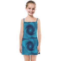 Cerulean Blue Pinwheel Floral Design Kids  Summer Sun Dress by SpinnyChairDesigns