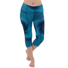Cerulean Blue Pinwheel Floral Design Lightweight Velour Capri Yoga Leggings by SpinnyChairDesigns