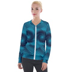 Cerulean Blue Pinwheel Floral Design Velour Zip Up Jacket by SpinnyChairDesigns