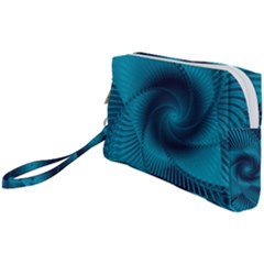 Cerulean Blue Pinwheel Floral Design Wristlet Pouch Bag (small) by SpinnyChairDesigns