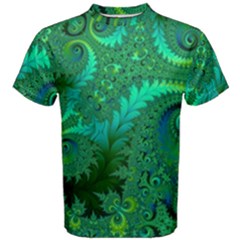 Green Floral Fern Swirls And Spirals Men s Cotton Tee by SpinnyChairDesigns