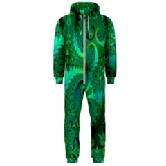 Green Floral Fern Swirls And Spirals Hooded Jumpsuit (men)  by SpinnyChairDesigns