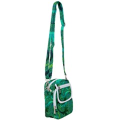 Green Floral Fern Swirls And Spirals Shoulder Strap Belt Bag by SpinnyChairDesigns