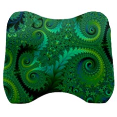 Green Floral Fern Swirls And Spirals Velour Head Support Cushion by SpinnyChairDesigns