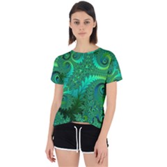 Green Floral Fern Swirls And Spirals Open Back Sport Tee by SpinnyChairDesigns