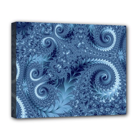 Blue Floral Fern Swirls And Spirals  Deluxe Canvas 20  X 16  (stretched) by SpinnyChairDesigns