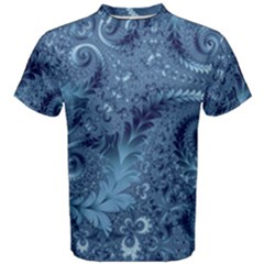 Blue Floral Fern Swirls And Spirals  Men s Cotton Tee by SpinnyChairDesigns
