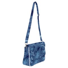 Blue Floral Fern Swirls And Spirals  Shoulder Bag With Back Zipper by SpinnyChairDesigns