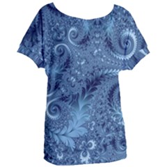 Blue Floral Fern Swirls And Spirals  Women s Oversized Tee by SpinnyChairDesigns
