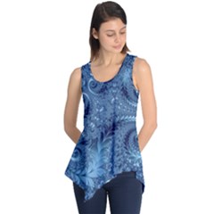 Blue Floral Fern Swirls And Spirals  Sleeveless Tunic by SpinnyChairDesigns