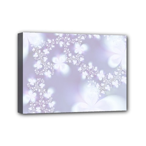Pale Violet And White Floral Pattern Mini Canvas 7  X 5  (stretched)