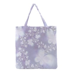 Pale Violet And White Floral Pattern Grocery Tote Bag by SpinnyChairDesigns