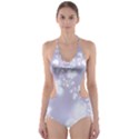 Pale Violet and White Floral Pattern Cut-Out One Piece Swimsuit View1