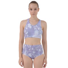 Pale Violet And White Floral Pattern Racer Back Bikini Set by SpinnyChairDesigns