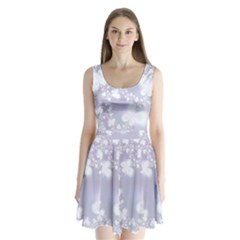 Pale Violet And White Floral Pattern Split Back Mini Dress  by SpinnyChairDesigns