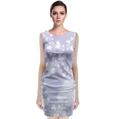 Pale Violet And White Floral Pattern Sleeveless Velvet Midi Dress by SpinnyChairDesigns