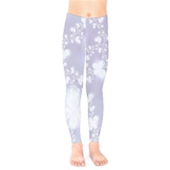 Pale Violet And White Floral Pattern Kids  Leggings by SpinnyChairDesigns